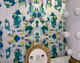 Abstract Teal Green Wallpaper, Azure Jardin Painting Style, Peel & Stick (Traditional)