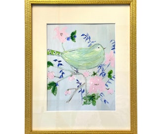 Chinoiserie Hand Painted Blue Bird Print