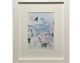 Chinoiserie Hand Painted Blue Bird Print Small