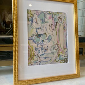 Framed Abstract Whimsical Art Print with White and Gold Gilded Frame 11”x14”, Wall Decor, Abstract Painting, Framed Art, Contemporary Art
