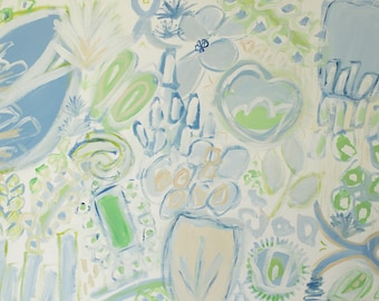 CANVAS PRINT Whimsical and Abstract Blue Green White Various Sizes