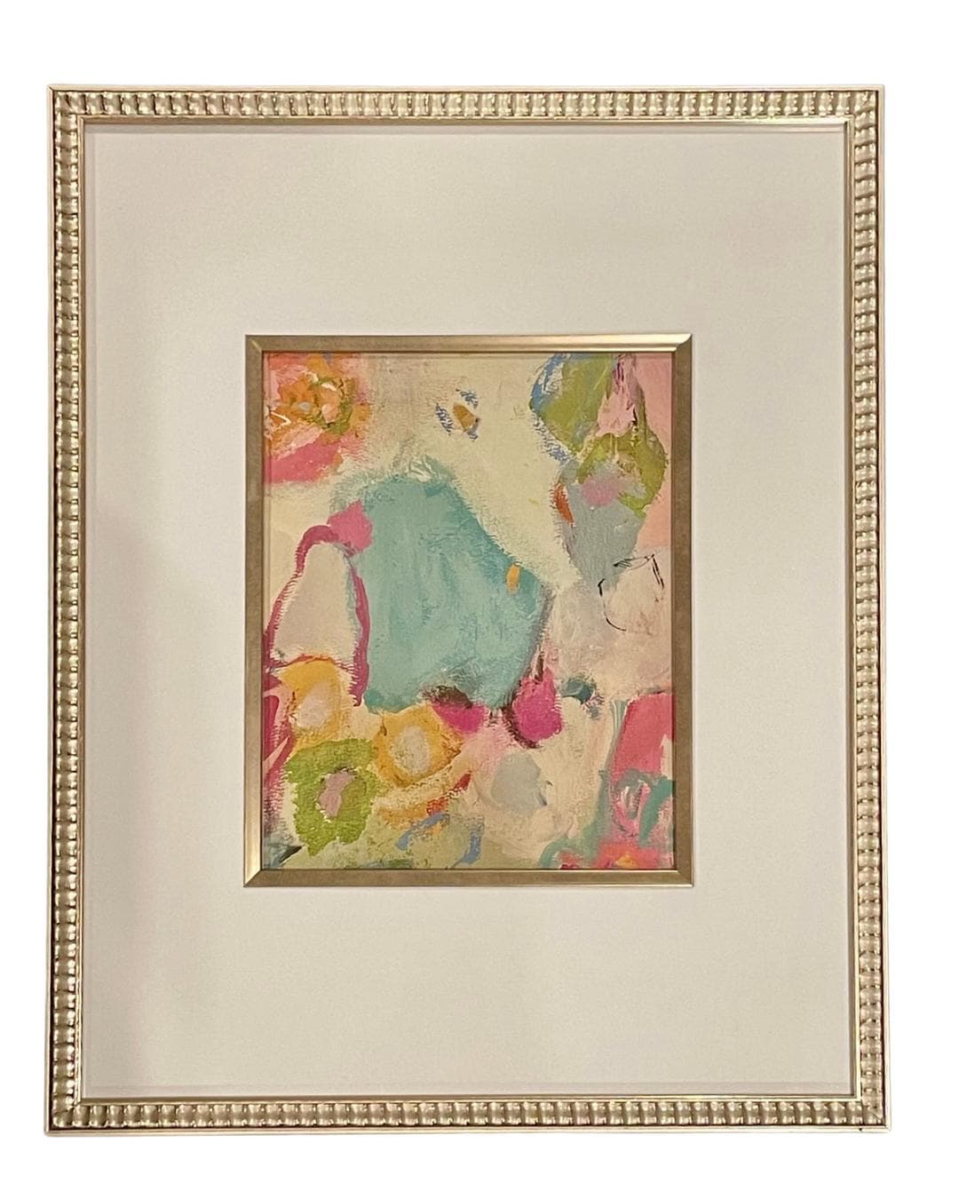 Framed Pink and Blue Abstract Art with White Gold Edged Mat Print, Wall Decor, Abstract Art, Framed Art, Colorful Art Print, Whimsical Art