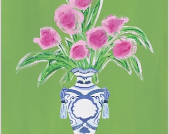PRINT ONLY Chinoiserie Green and Pink Vase Print