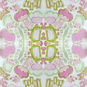 Abstract Pink White and Green Wallpaper | Peel & Stick | Non-Pasted Wallpaper | Grandmillenial Wallpaper | Pink and Green Wallpaper | Floral