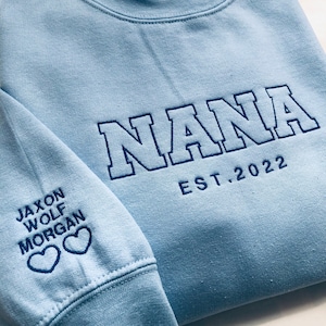 Custom NANA Sweatshirt, Embroidered Nana Sweatshirt, Personalised Sleeve Sweatshirt, For Her, For Grandmum, Mother’s Day Gift