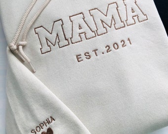 Custom MAMA Embroidered Hoodie, Mama Hoodie, Personalised Sleeve Hoodie, For Mum, For Her, Mothers Day Hoodie