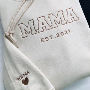 Custom MAMA Embroidered Hoodie, Mama Hoodie, Personalised Sleeve Hoodie, For Mum, For Her, Mothers Day Hoodie
