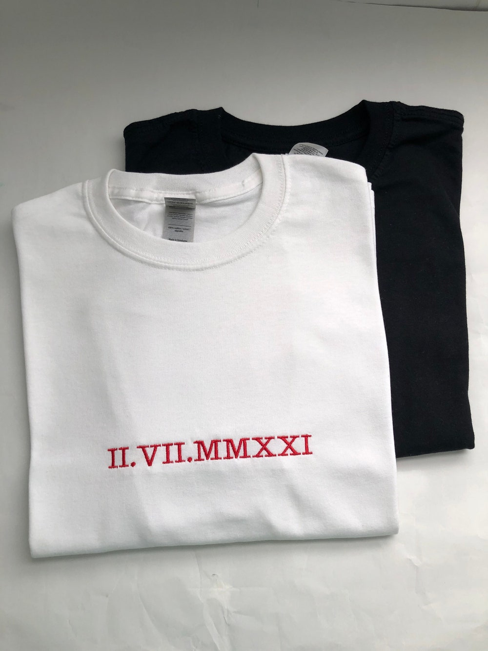Embroidered T-Shirt, Personalised Anniversary Special Date Roman T-Shirt, Wedding Anniversary, Couple Matching T-Shirt, Embroidered Numerals