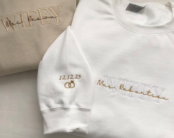 Custom Embroidered Wifey Sweatshirt, Personalised Wifey Sweatshirt, Embroidered Bridal Sweatshirt, Custom couple gift, For Her, For Bride
