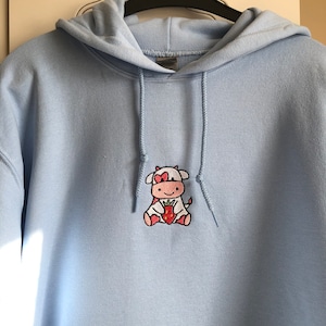 CUSTOM HOODIE Strawberry Cow order Digitise & Embroider custom Made to Order