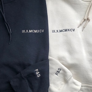 Custom Opposite Chest Roman Numeral Hoodie, Embroidered Roman Numeral Hoodie, Matching Couples Gift, For Him, For Her, For Husband, For Wife