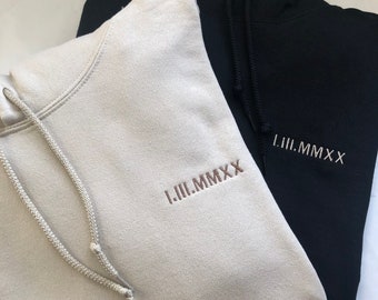 Left Chest Personalised Roman Numeral Matching Custom Hoodie Unisex gift, For Him, For Her, Married, Wife, Newlywed, Anniversary