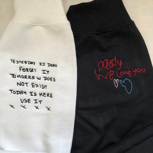 Manga bordada de caligrafia, manga bordada personalizada, moletom bordado de manga, para ele para ela, para pai para mãe, aniversário
