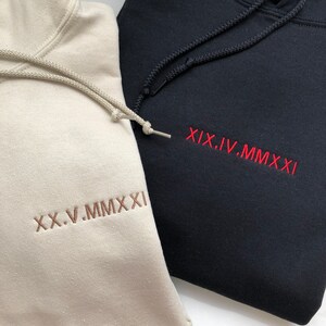 Personalised Roman Numeral Anniversary Hoody, Custom Wedding Hoodie, Matching Couple, Engagement Outfit, Bride & Bridal Party Gift, For Him