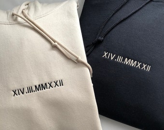 Matching Embroidered Roman Numeral Hoodies / Personalized Couple Gift/ Anniversary Date Custom / For Him, For Her / Wedding Hoodies