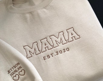 Custom MAMA Sweatshirt, Embroidered Mama Sweatshirt, Personalised Sleeve Sweatshirt, For Her, For Mum, Gift For Mothers Day