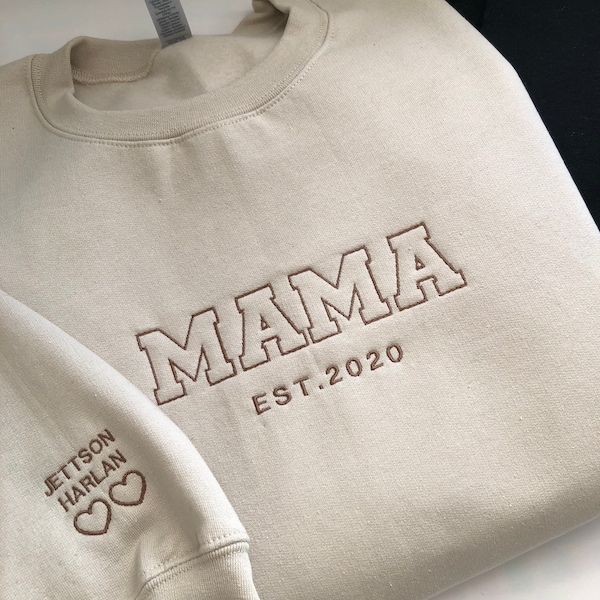 Custom MAMA Sweatshirt, Embroidered Mama Sweatshirt, Personalised Sleeve Sweatshirt, For Her, For Mum, Gift For Mothers Day