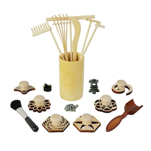 Zen Garden Rake Stamp Tools Meditation Rock Sand Garden Accessories Office Desktop Mini Zen Gifts for Man Women Bamboo Holder Brusher Spoon