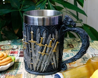 Medieval Game of Sword Thrones Dragon Coffee Mug 21oz - Legends of The Swords Drinking Beer Stein Tankard Cup LOTRS D&D Gifts