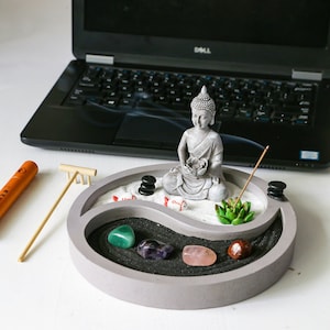 Mini Zen Garden Kit for Desk Yin Yang Taiji Crystal Sand Garden  Japanese Rock Garden Meditation Gift Set for Home Office Desktop Fidget Toy