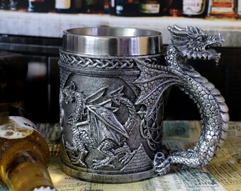 Medieval D&D Dragon Game Mug of Thrones Merchandise 21oz Large Beer Steins Viking Tankard Mug Stainless Coffee Cup Gift Mug