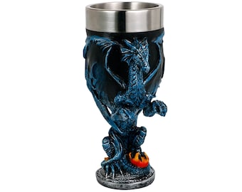 Medieval Fantasy Blue Dragon Goblet - Dungeons and Dragons Gifts Party Decoration D&D Game Chalice Cup of Thrones 7oz Stainless Steel