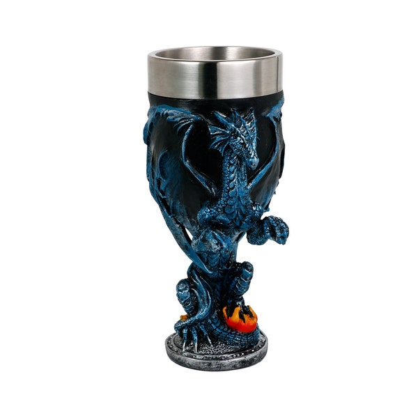 Medieval Fantasy Blue Dragon Goblet - Dungeons and Dragons Gifts Party Decoration D&D Game Chalice Cup of Thrones 7oz Stainless Steel