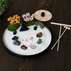 Chakra Stone Yoga Zen Garden Meditation Altar Kit Set Crystal Quartz Rock Sand Zen Rake Accessories Bonsai Zen Gifts Home Office Stress