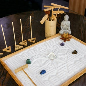 Zen Garden Rake Tool Kit - Miniature Tabletop Japanese Rock Sand Zen Garden Accessories Mini Bamboo Sand Stamp Rakes for Zen Pattern