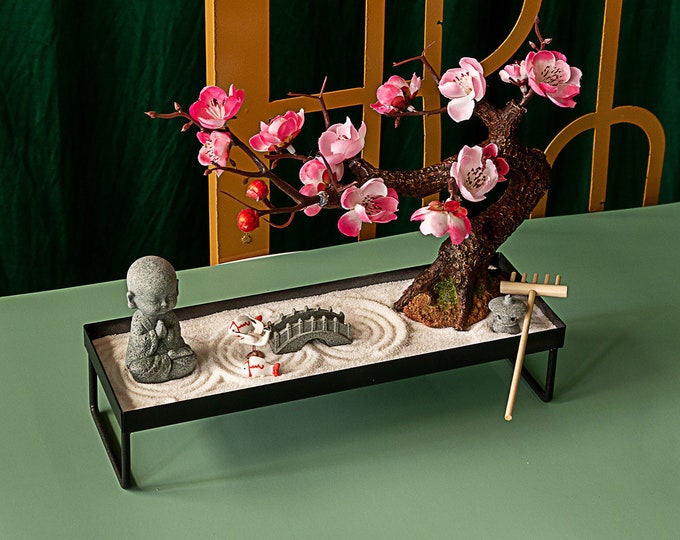 Japanese Zen Garden Meditation Gifts Home Office Zen Decor Birthday Gifts for Women Lady Friends Rock Sand Bonsai Zen Garden Desk Decoration