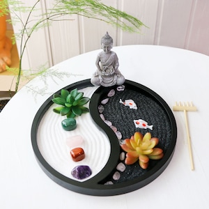 Buddha Meditation Zen Garden Kit Home Office Tabletop Taiji Yin Yang Sand Rock Garden Zen Decor Zen Gifts DIY Mini Chakra Crystal Garden