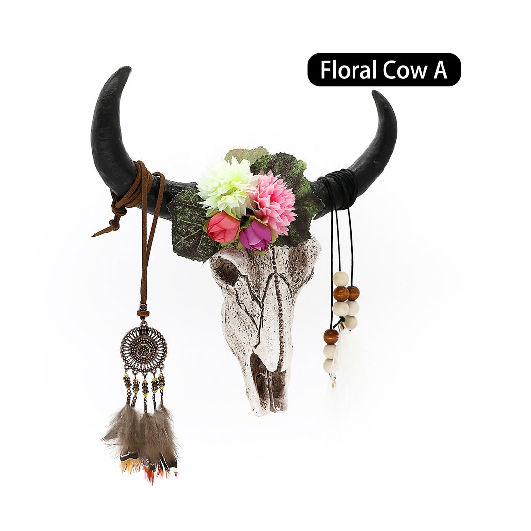 Animal Skull Head Wall Sculpture Floral Cow Sheep Skull Wall Etsy.de