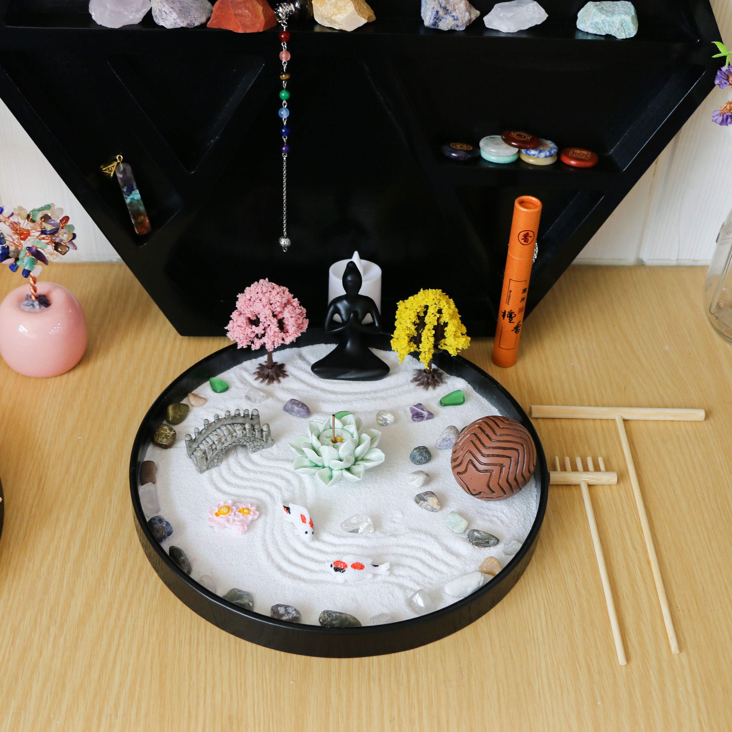 Artcome Jardin de sable zen japonais pour bureau - Râteau, support Artcome Jardin de sable zen japonais pour bureau - Râteau, support