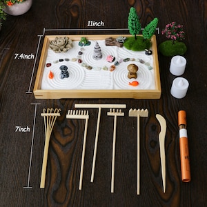 Mini Chakra Crystal Zen Garden Desktop Miniature Japanese Sand Rock Garden Kit Home Office Meditation Zen Gift with Set Rake Tools Set image 7