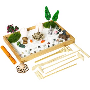 Mini Chakra Crystal Zen Garden Desktop Miniature Japanese Sand Rock Garden Kit Home Office Meditation Zen Gift with Set Rake Tools Set image 8