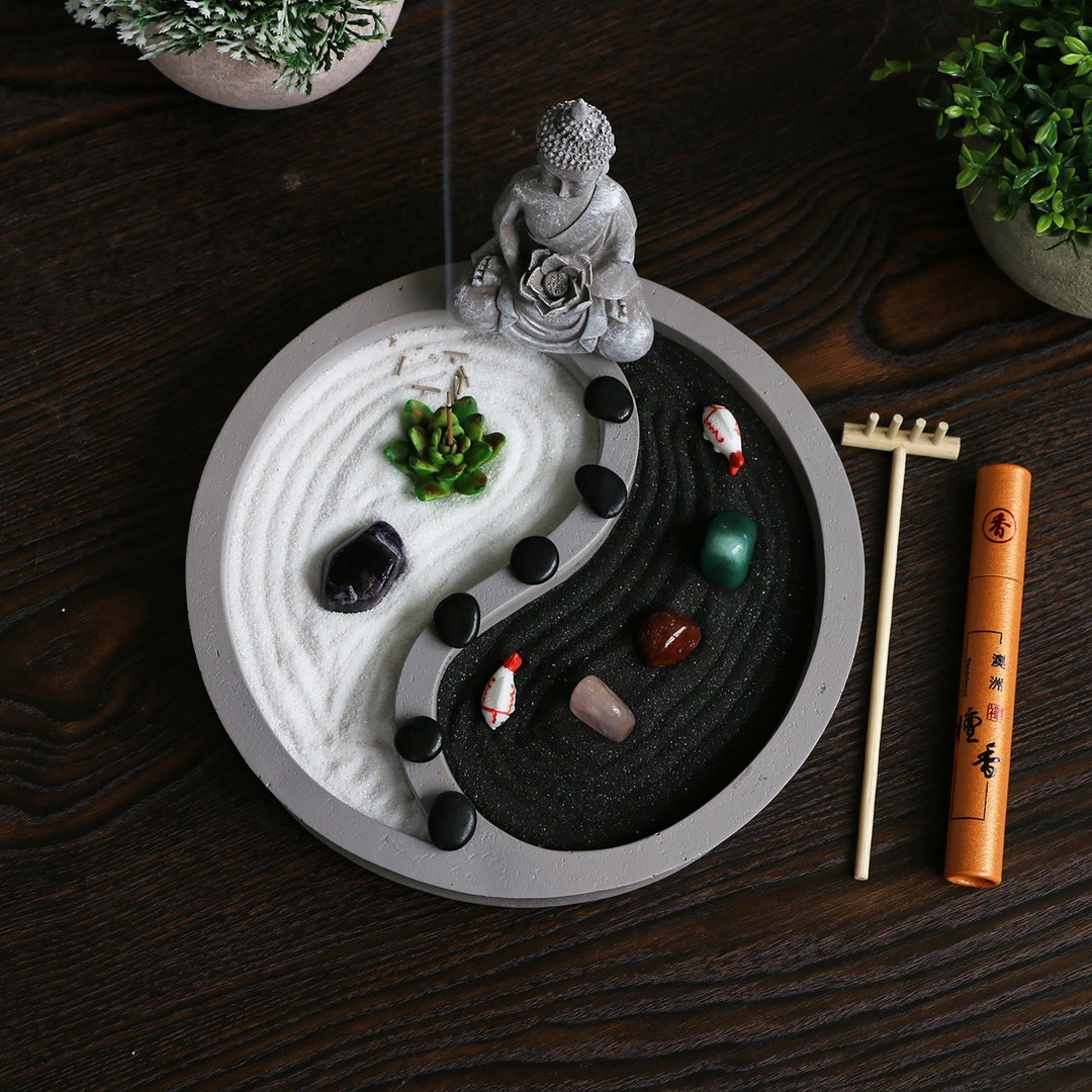 Crystal Zen Garden Kit for Desk Yin Yang Meditation Sand Rock Garden