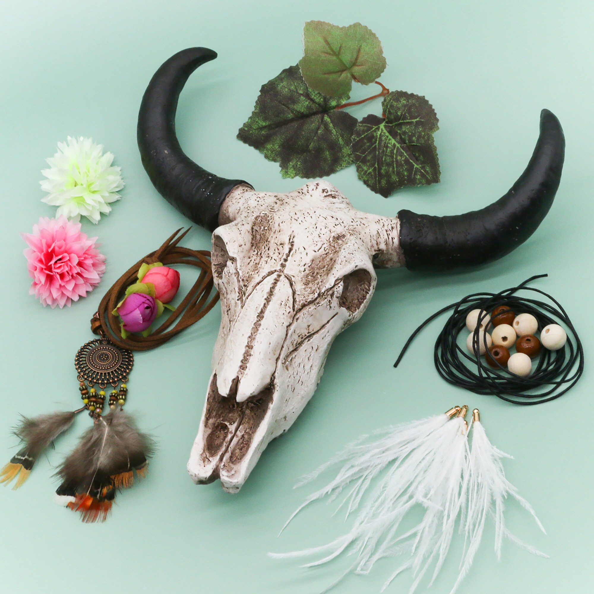 Animal Skull Head Wall Sculpture Floral Cow Sheep Skull Wall Hanging 3D