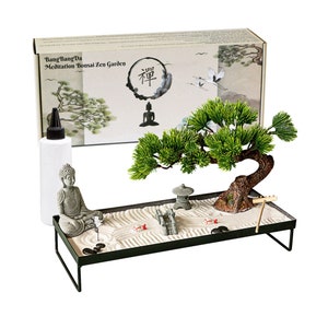 Meditation Decor Japanese Zen Garden Home Office Bonsai Zen Garden Decor Birthday Zen Gift for Women Man Friend Tabletop Buddha Rock Sand