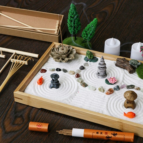 Mini Chakra Crystal Zen Garden Desktop Miniature Japanese Etsy