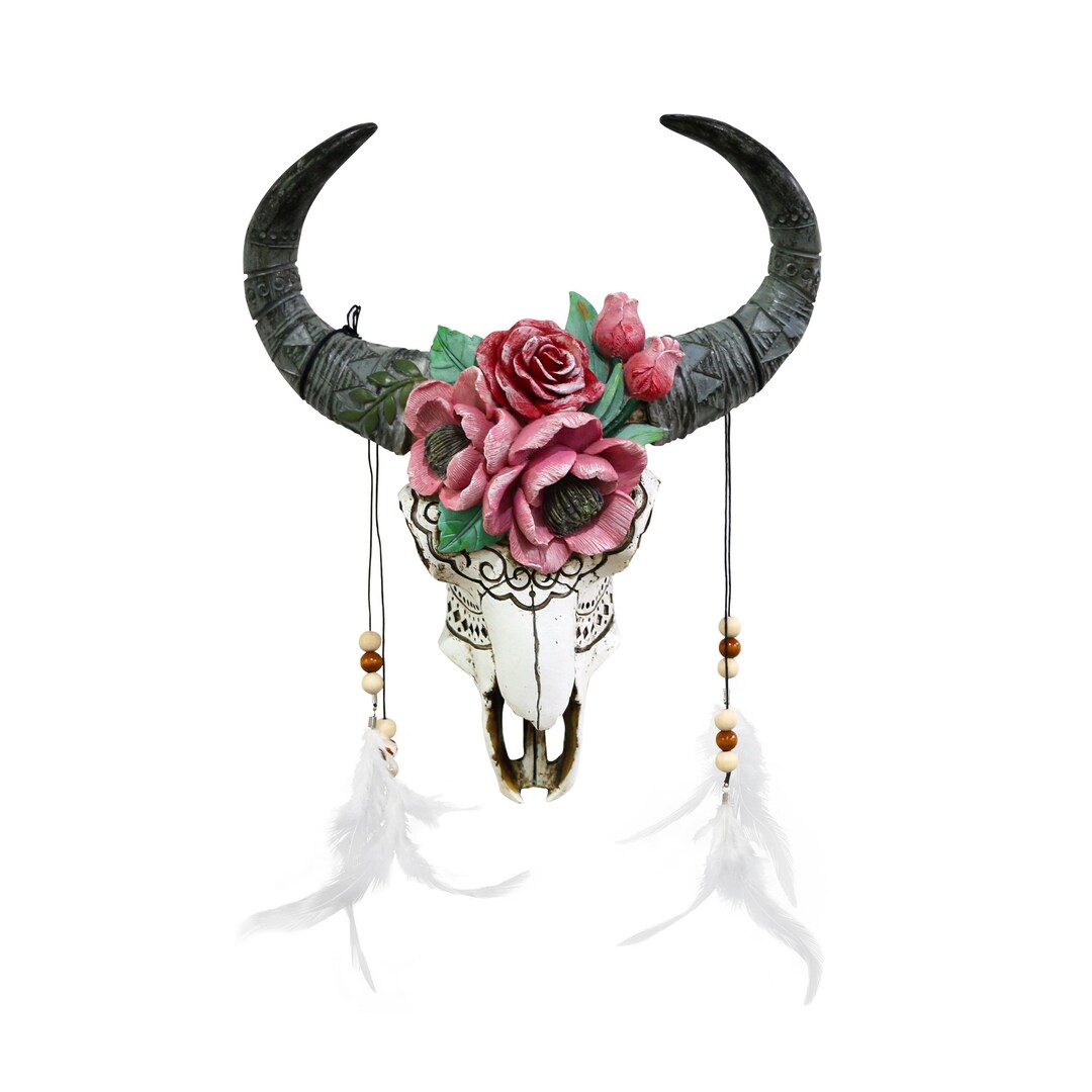 Western Bull Skull Wall Decor Floral Buffalo Skull Wall Resin Faux