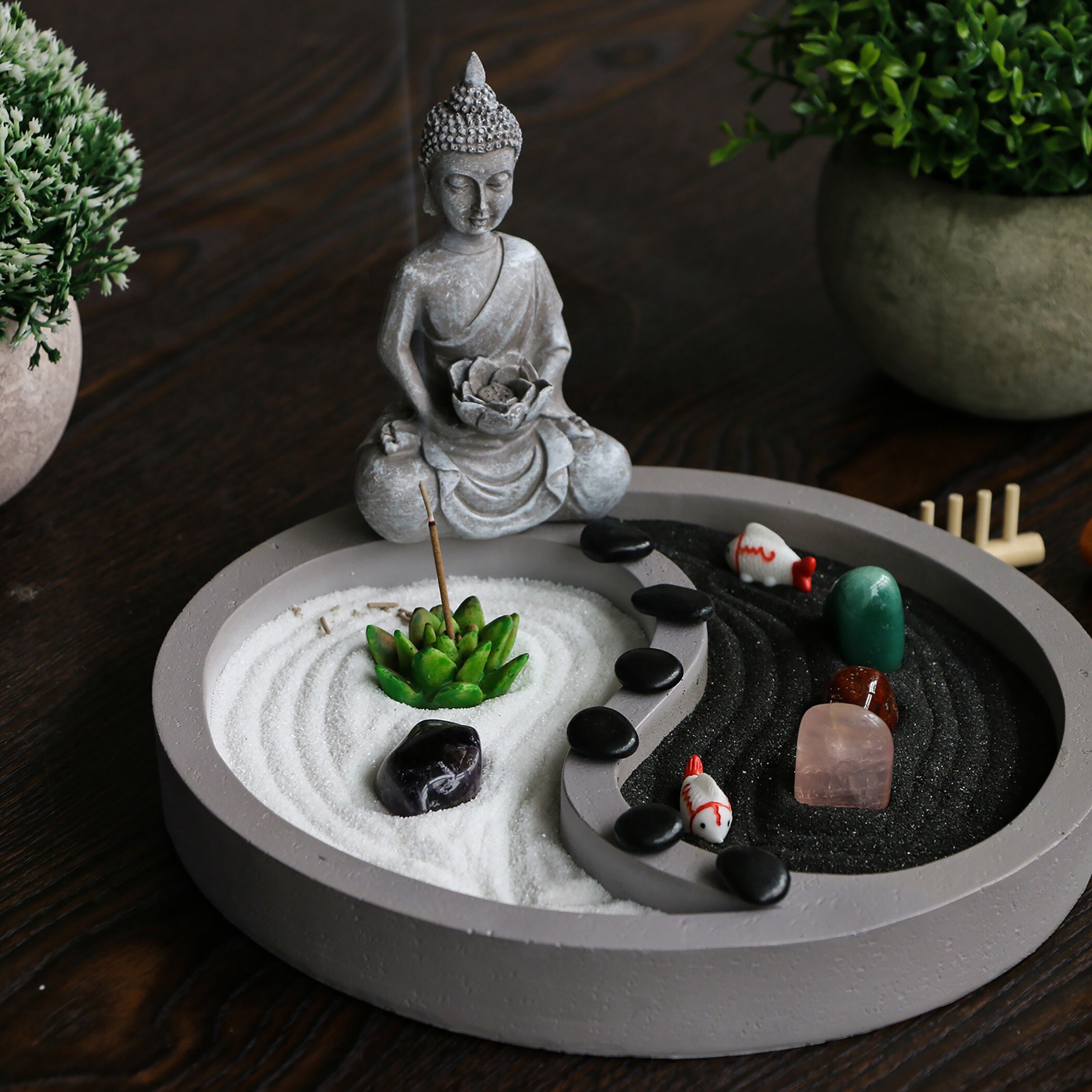 Chakra Stone Yoga Zen Garden - Meditation Altar Kit Set Crystal Quartz Rock  Sand Zen Rake Accessories Bonsai Zen Gifts Home Office Stress Relievers