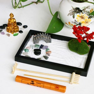 Mini Meditation Zen Garden Kit Japanese SandboxTabletop Rock Sand Chakra Buddha Zen Garden Desk Zen Decor Zen Gifts Friends Birthday Gifts