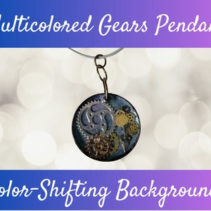 Steampunk-Inspired Gear Necklace - Teal to Purple Color-Shifting Round Pendant
