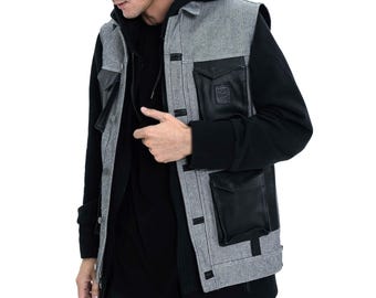 JOYRIDE DENIM VEST motorcycle jacket reverse denim with leather pockets