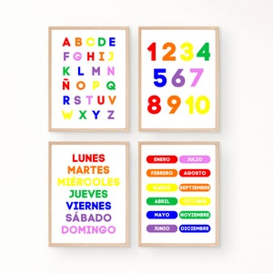 Spanish Educational Poster Bundle - Digital Download - Rainbow Pattern - Spanish Homeschooling - Spanish Montessori - Spanish Nursery
