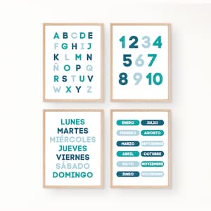 Spanish Educational Poster Bundle Turquoise Pattern - Digital Download - Spanish Homeschooling - Spanish Montessori - Spanish Nursery