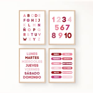 Spanish Educational Poster Bundle Pink Pattern - Digital Download - Spanish Homeschooling - Spanish Montessori - Spanish Nursery