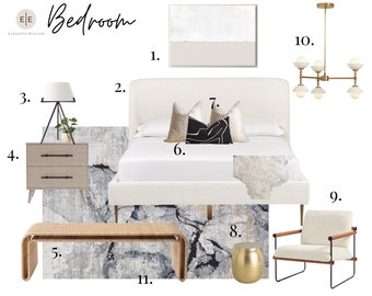 Mood Board, Room Design, Interior Design, Interior Decorating - Modern Neutral Bedroom