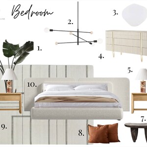 Mood Board, diseño de habitaciones, diseño de interiores, decoración de interiores: dormitorio con neutros cálidos