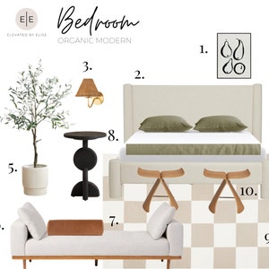 Mood Board, diseño de habitaciones, diseño de interiores, decoración de interiores: dormitorio moderno y orgánico